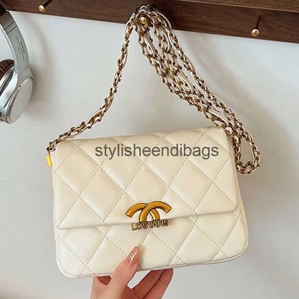 Umhängetaschen Modische Tasche High-End-kleiner duftender Stil Diamantgitterkette Unterarm Damen 2023 Neue trendige One-Shoulder-Crossbody H240401