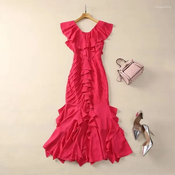 Vestidos de festa vestido de luxo 2024 primavera designer de moda mulheres com decote em v elegante plissado flor senhoras longo roxo vermelho xxl