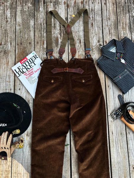 Erkek pantolon terzi brando amerikan vintage kadife balık kuyruğu iş kahve rengi pamuk düz yüksek bel kayışları