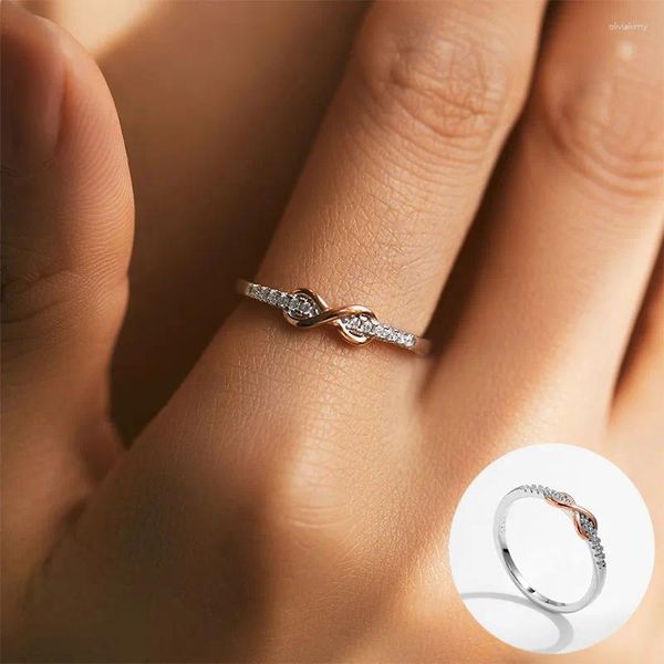 Anéis de cluster 925 prata esterlina zircão anel geométrico para mulher menina moda simples mobius strip design jóias festa presente gota