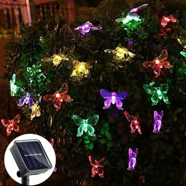 Cordas LED Jardim Natal Led Borboleta Lâmpada Solar Luzes de Fadas Alimentadas YQ240401