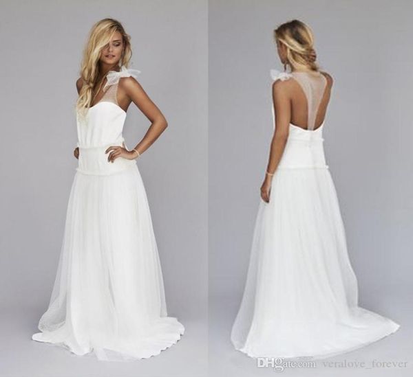 2019 Abiti da sposa semplici da spiaggia Collo trasparente Custom Made Vita caduta Backless Lungo ALine Abiti da sposa bohémien Taglia personalizzata1335872