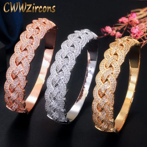 BANDLES CWWZIRCONS ICED OUT CUBIC ЦИРКОНИЯ Каменное розовое золото Цвет роскошного дизайнера Большого браслета для женщин CZ Party Jewelry BG036