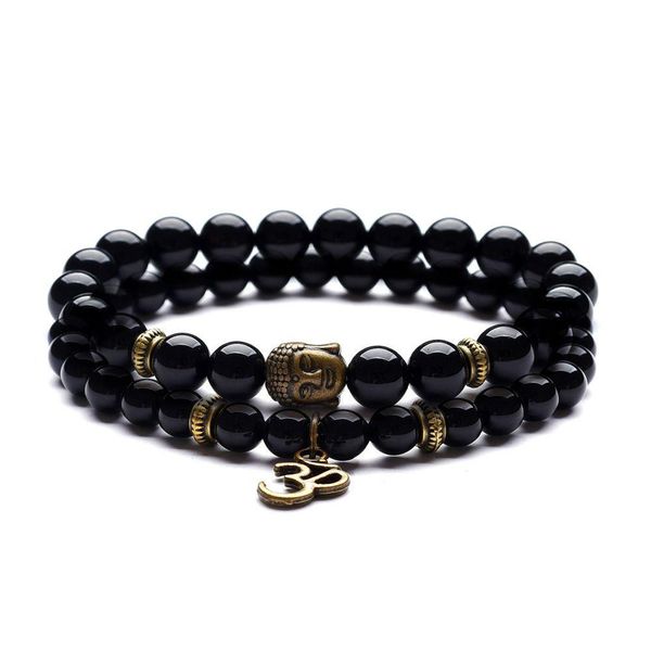 Perlen-Yoga-Heilstein-Bild-Armband, antike Bronze, Om-Buddha-Kopf, empfohlener Schmuck, Drop-Lieferung, Ote7C
