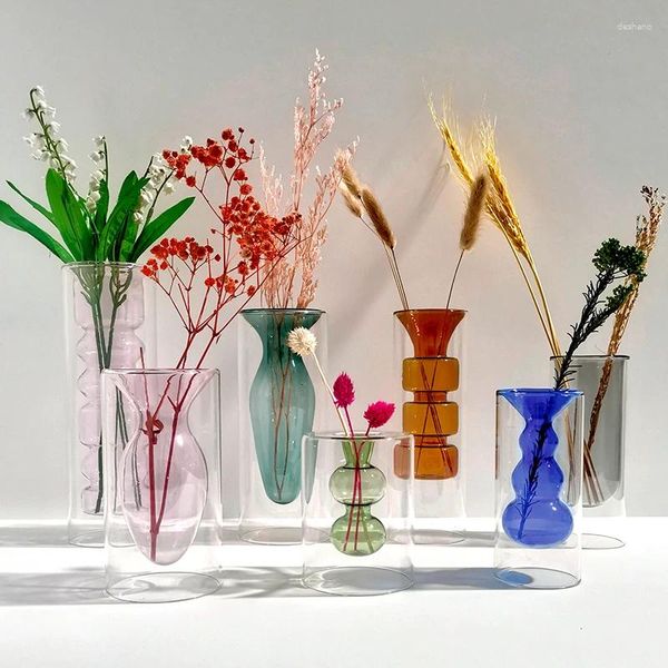 Вазы творческий двойной стеклянный ваза красочные прозрачные террариум цветочные горшки гидропонные растения контейнер домашние украшения