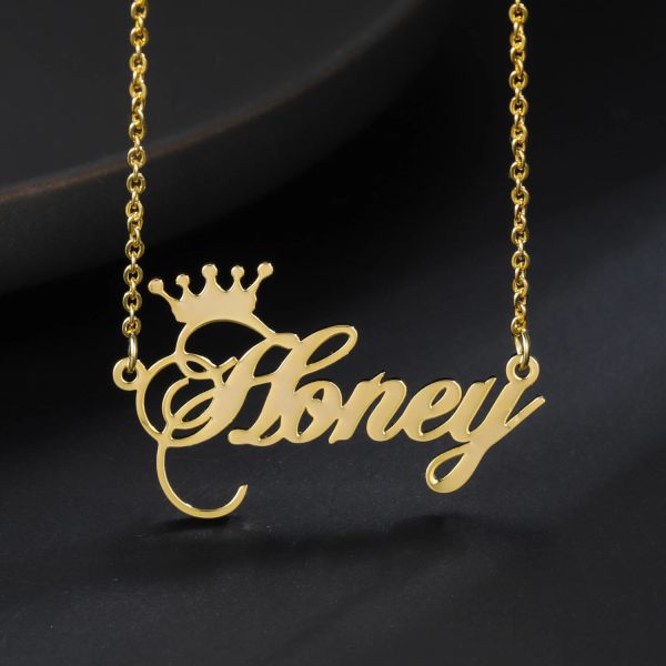 Colares nome personalizado coroa colar placa de identificação colar para mulheres personalizado corrente de ouro de aço inoxidável personalizado princesa bff jóias