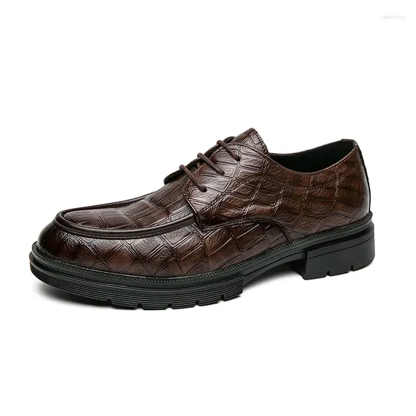 Sapatos casuais europeu americano de alta qualidade antiderrapante dedo do pé redondo solas grossas couro masculino vestido mocassim