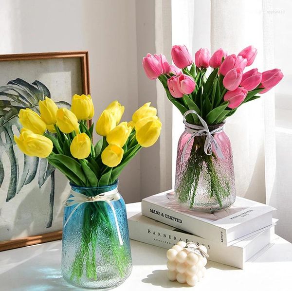 Fiori decorativi 5 pezzi Tulipano artificiale Real Touch Bouquet Finto stile nordico per la decorazione di nozze Decorazioni per la casa essiccate