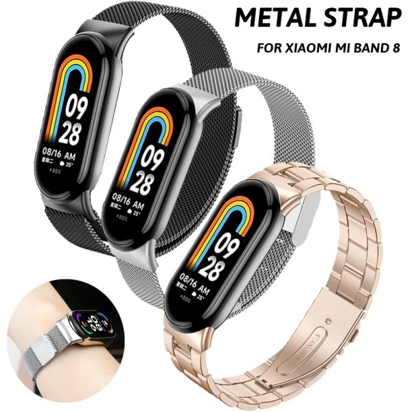 Set di cinghia di loop ESE per Xiaomi Mi Band 8 Correa in acciaio inossidabile MIBAND 8 Bracciale magnetico metallico per MI BAND 8 Accessori NFC