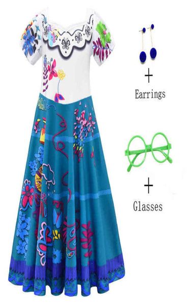 Encanto Mirabel Madrigal косплей костюм платье для девочек женские нарядные Es для карнавала Хэллоуин серьги принцессы Glasses5233522