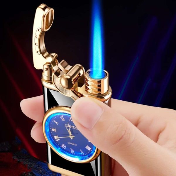 Новый цикл Iatable прямая зарядка голубое пламя ветрозащитные металлические портативные часы электрические встроенные часы для отдыха на открытом воздухе для мужчин, высокий подарок