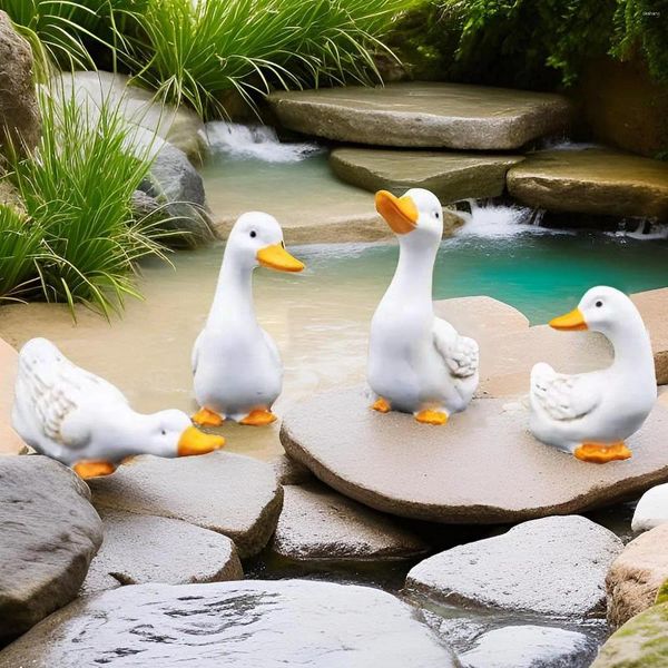 Decorações de jardim 4pcs Cute Resina Duck estátua Decoração de casa Presentes Ornamento para ao ar livre