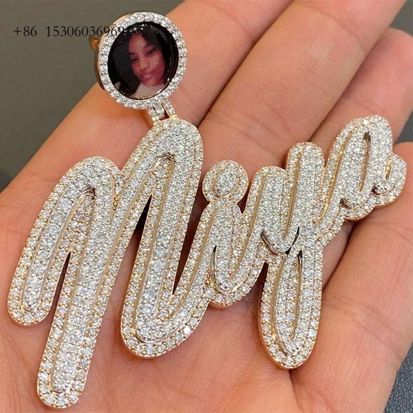 Benutzerdefinierte Foto Initialen Buchstaben Kette Halsketten Für Männer Frauen Gold Farbe Moissanit Anhänger Hip Hop Schmuck