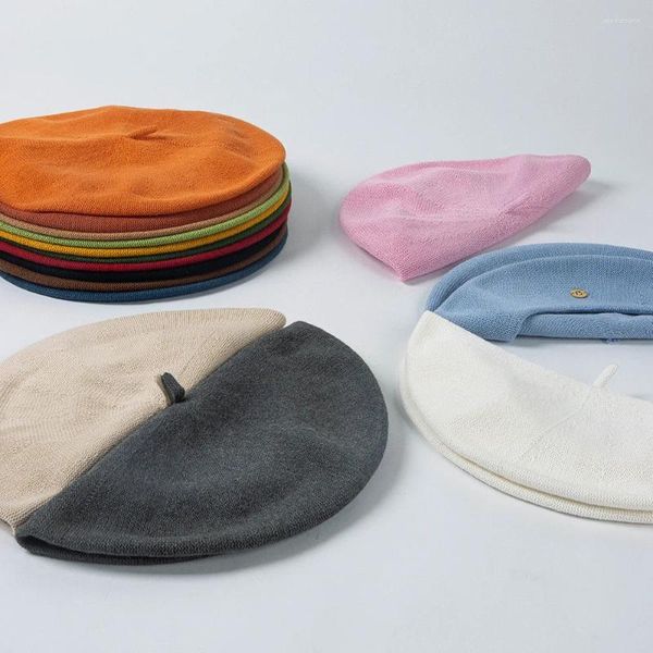 Berets chapéu mulheres boina verão primavera algodão respirável malha moda femme pintor boné simples gorro boina casual senhoras