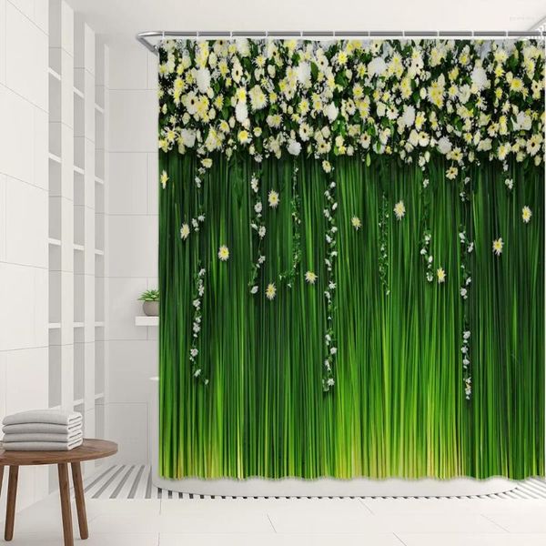 Занавески для душа, занавеска с цветком, зеленый фон, желтый, красный, с цветочным принтом розы, декор для ванной комнаты, полиэстер, экран для ванны