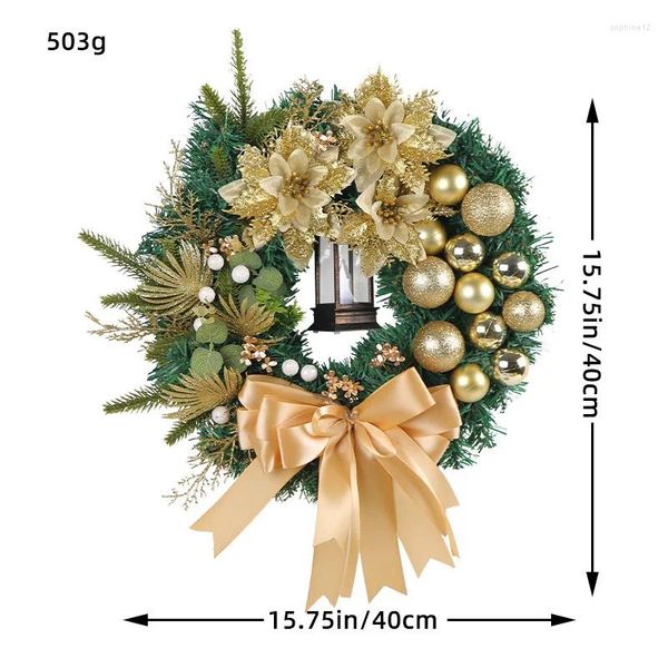 Flores decorativas guirlanda de Natal sagrado com luzes acesas cena LED quente na porta da frente 40cm