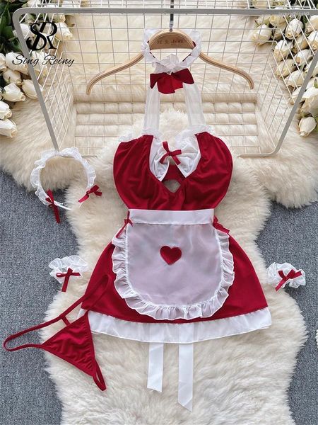 Abiti casual SINGREINY stile giapponese dolce abiti eleganti 2024 Halter scava fuori porno indumenti da letto perizoma serva Cosplay erotico