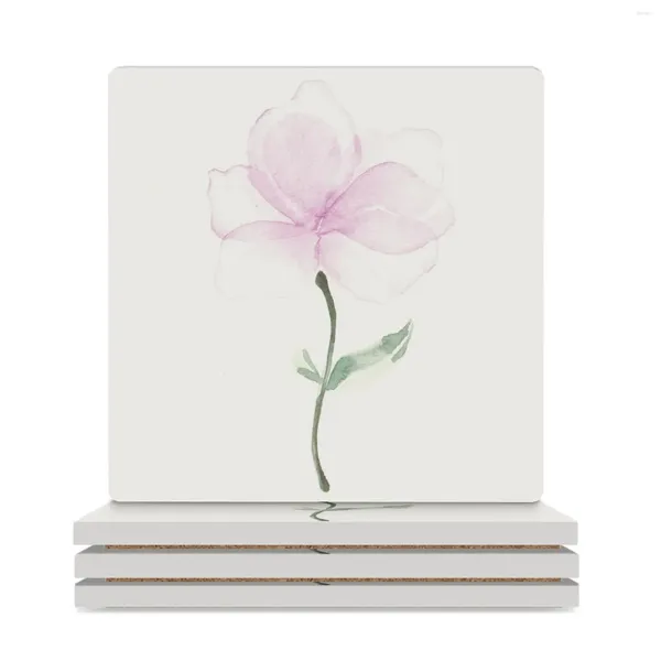 Tischsets, rosa Aquarell-Blumen-Keramik-Untersetzer (quadratisch), weißes Tassen-Set, niedliches Küchenzubehör für Getränke