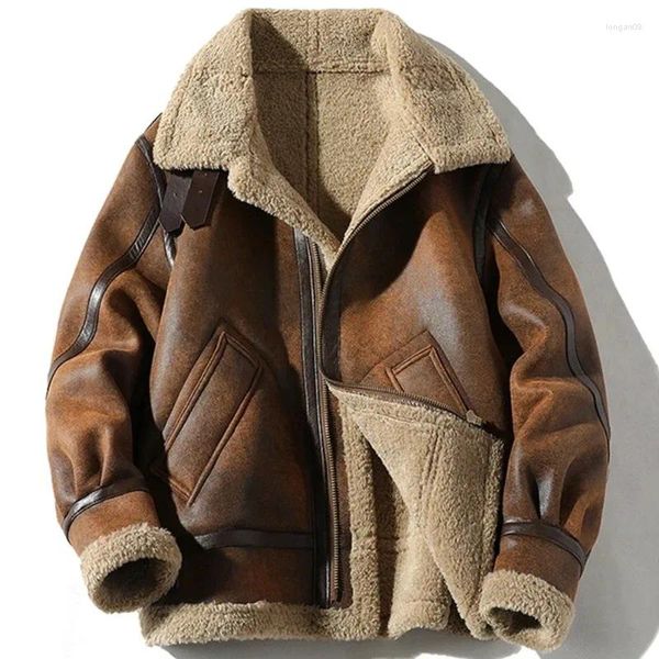 Herrenjacken Herbst Winter Verdickung High-End-Markenlederjacke / Plus Velvet Fashion Large Size Khaki Man