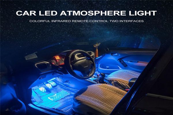Um para quatro carros rgb led luz de tira cores estilo do carro lâmpadas atmosfera decorativa ativado por voz música ritmo acessórios9321099