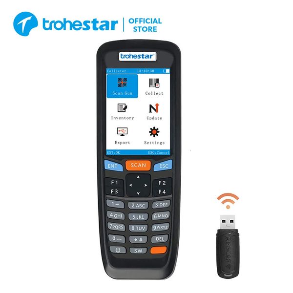 Trohestar scanner de código de barras sem fio inventário portátil usb scanners coletor de dados 1d 2d qr pda leitor de código de barras apto para windows 240318