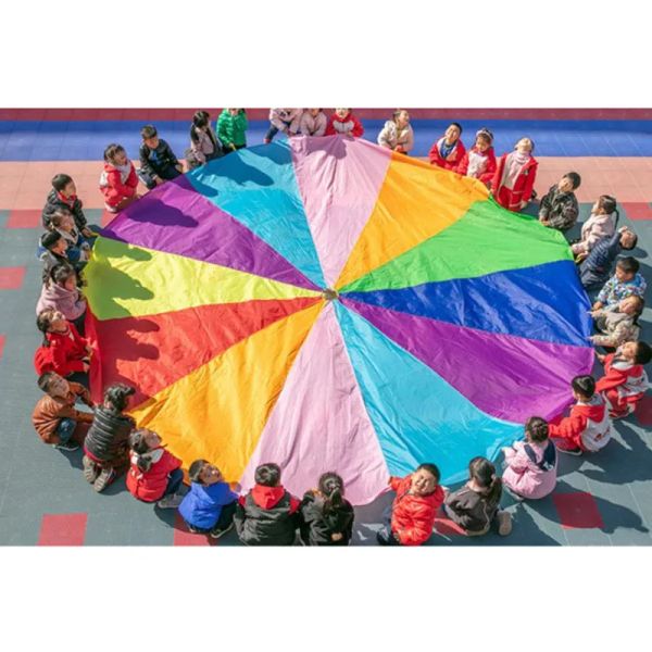 Game de esportes engraçados 2m/3m/4m/5m/6m diâmetro ao ar livre Rainbow Umbrella Parachute Toy Jump-Saco de Balute Play Toy Toy Kids Presente