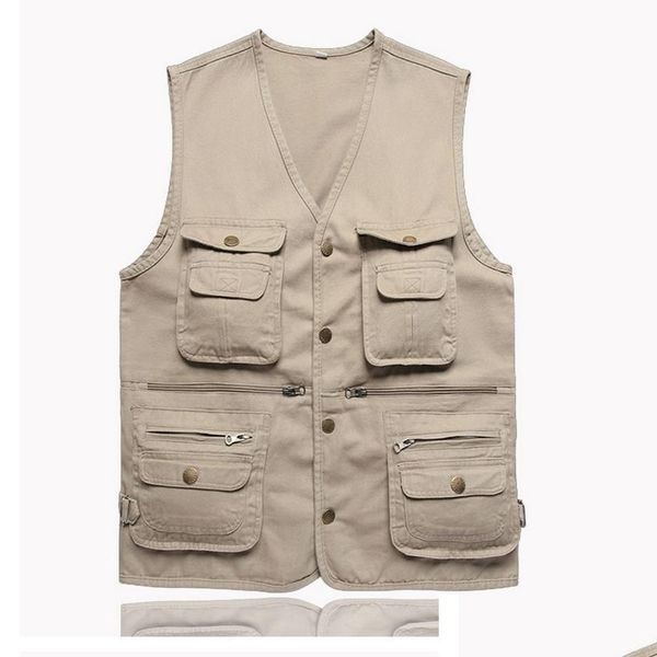 Herrenwesten Großhandel - Pografieweste Männer Beige Armeegrün Mti-Pocket Field Fisherman Journalist Pographer Gilet Jacke Plus Größe 4Xl Ne Dhuij