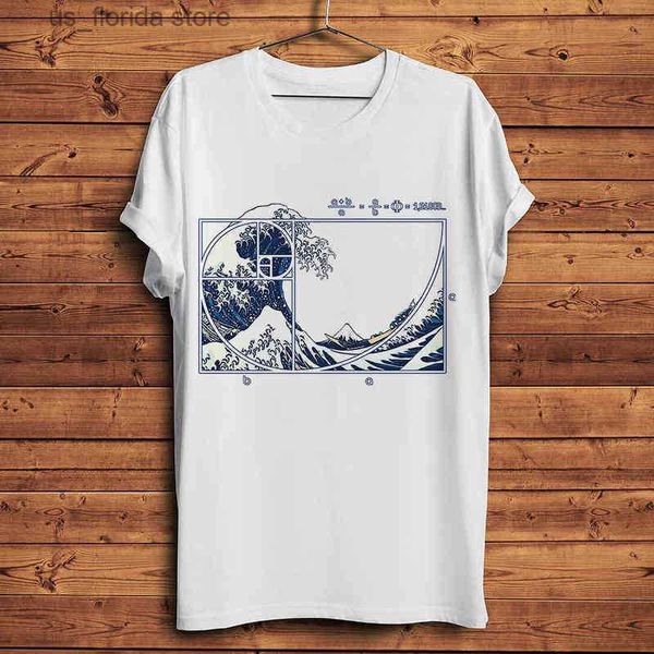 T-shirt da uomo Sequenza di Fibonacci in La Grande Onda di Kanagawa t-shirt homme new white short slve uomo casual tshirt unisex gk strtwear G1222 Y240402