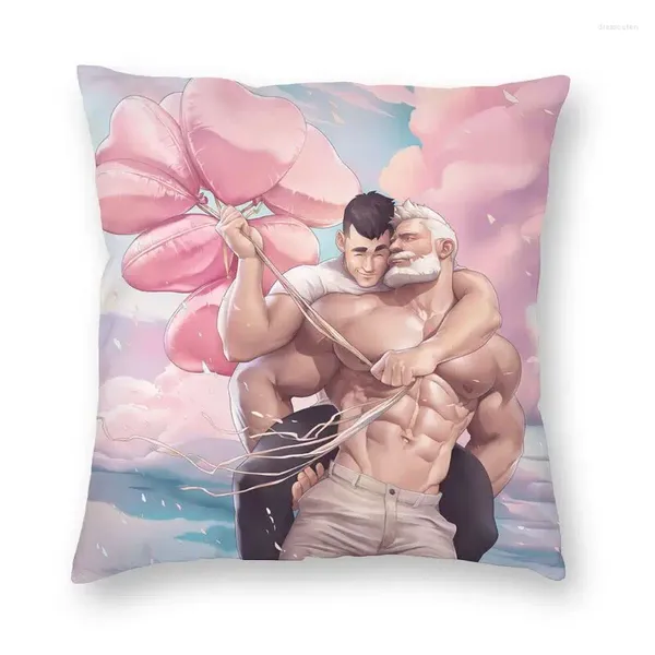 Federa per cuscino LGBT Art Gay Cartoon Sexy Muscle Boyfriend Custodia decorativa per la casa 45x45 cm Federa per soggiorno