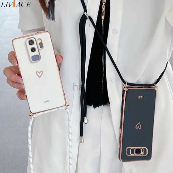 Casos de telefone celular Love Heart Crossbody Lanyard Strap Case para Samsung Galaxy S9 S8 S10 Plus Nota 8 9 10 Lite 20 Ultra J2 J4 J6 J7 Prime Pro Capa 2442