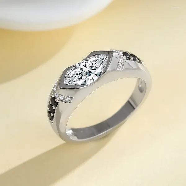 Anéis de cluster Apaison 925 prata esterlina espumante 1 ct forma de olho de cavalo moissanite casamento para mulheres jóias finas anel de noiva presente