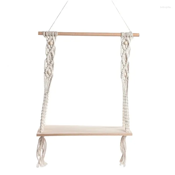 Arazzi Tessuti a mano Macrame Arazzo Scaffale Scaffale Rustico in legno Fattoria Appeso a parete Mensole decorative Corda annodata Casa per