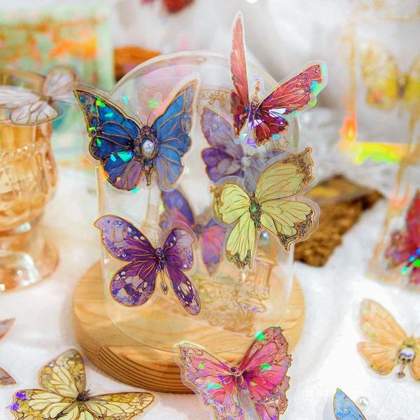 Confezione regalo 21 pezzi di adesivi a farfalla vintage in lamina d'oro, collage, diario spazzatura, materiale per scrapbooking in PET colorato