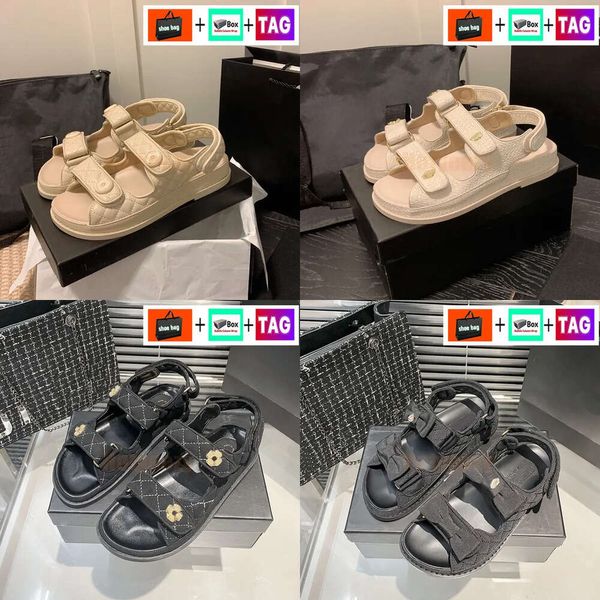 Deigner Dad Sandal Mulheres Grandad Andal Cnel 22Ss Chinelo de praia Fita mágica Strap Acolchoado Flat Women Slide Indoor Outdoor Slide Slipper Platform Women