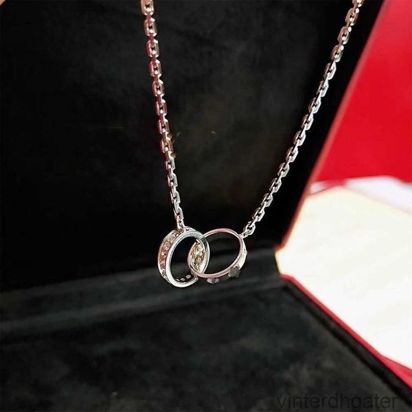 Top Luxo Fine original 1 a1 colar de grife para mulheres Carter Double Ring Colar 925 Sterling Silver Plated 18K Gold Double Ring Chain Colares