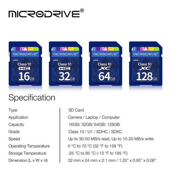 Cartão SD padrão de atacado 16 GB 32 GB 64GB 128GB 256GB SDHC/XC C10 Tamanho normal Flash SD Cartão de memória para câmera