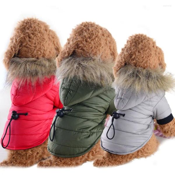 Abbigliamento per cani Cappotto invernale Giacca con cappuccio piccola antivento Giacca anti-neve per cuccioli Parka Tuta da neve Calda per gatti Abiti per animali domestici all'aperto