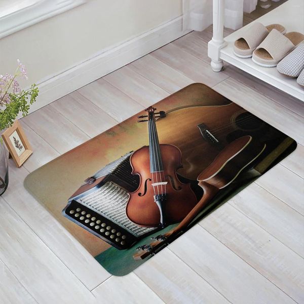Tapetes artístico violino música vintage tapete de entrada porta sala de estar cozinha tapete antiderrapante banheiro capacho decoração de casa