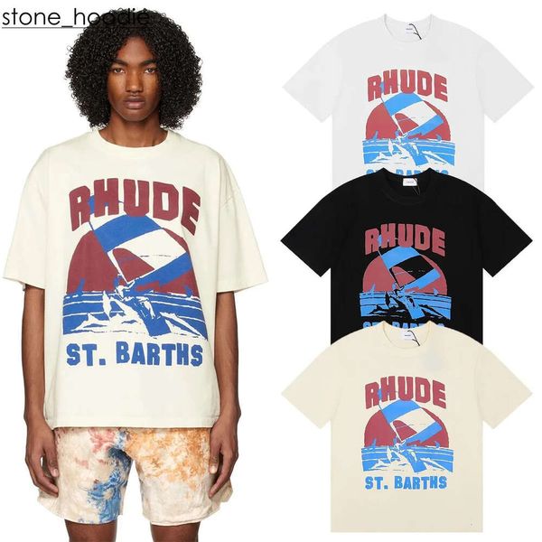 rhude hip hop streetwear famoso designer mens camiseta moda rhude camisa de alta qualidade manga curta gráfico impresso roupas secagem rápida rhude camisa polo 3742