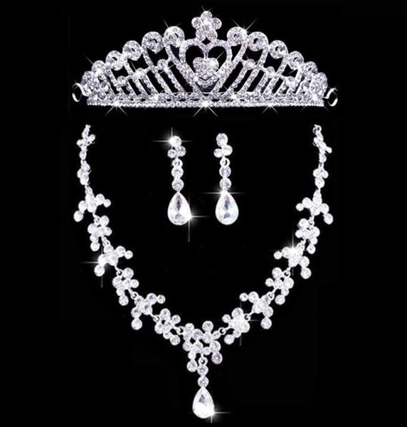 Funkelnde Halskette Ohrringe Set Brautkrone Tiaras Brautschmuck Accessoires Hochzeit Party Sets S001 7588361