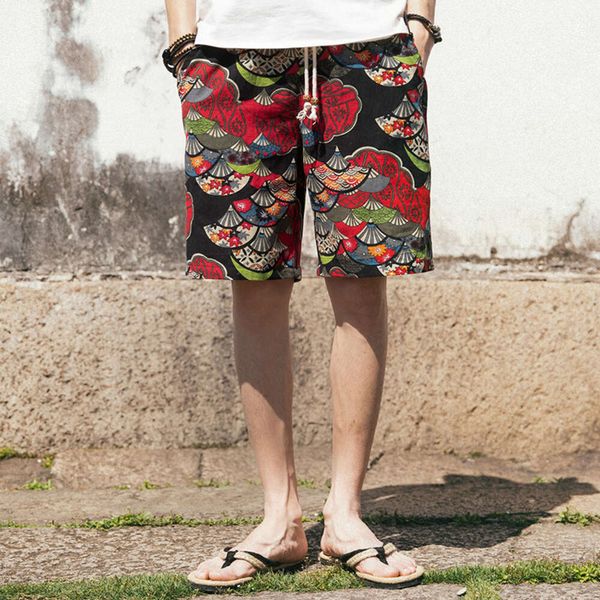 2023 Pantaloncini casual larghi e comodi in cotone di canapa alla moda estiva 2023 Capris da spiaggia con stampa personalizzata da uomo alla moda di grandi dimensioni