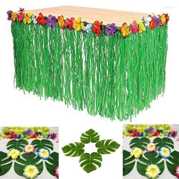 Tischrock, Heimdekoration, hawaiianische grasgrüne Schnur, bunte Seide, künstliche tropische Blumen, Geburtstagsparty-Dekoration 2024