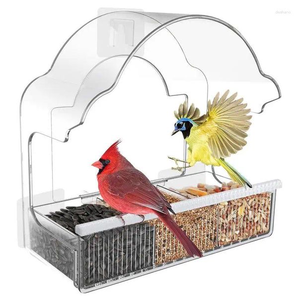 Outros suprimentos de pássaros Alimentador de janela Acrílico transparente horizontal para visualização externa Casa selvagem transparente com 3 folhas adesivas fortes