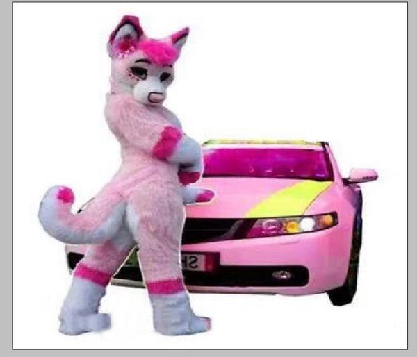 2018 Alta qualità ohlees immagine reale po rosa Fursuit Husky Wolf costumi mascotte di halloween personaggio Testa fantasia festa cos4392425