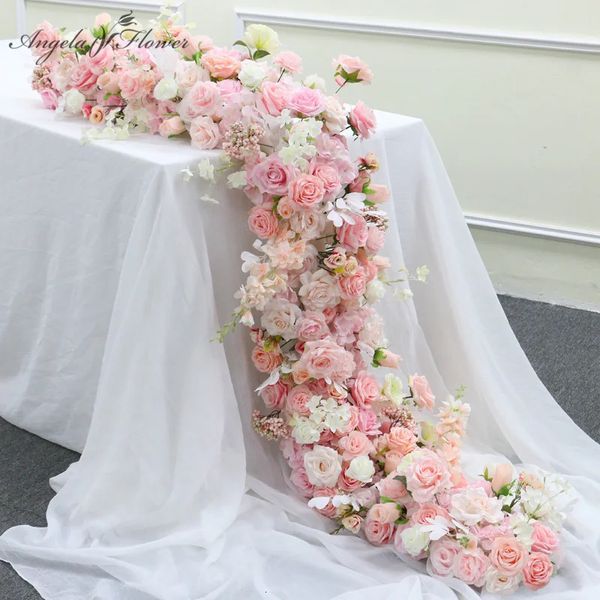 Arredamento da sposta di matrimonio bianco rosa pavimentazione fiore runner eventi centratavola a palla rosa a strisce floreali compiegono oggetti di scena di festa 240328