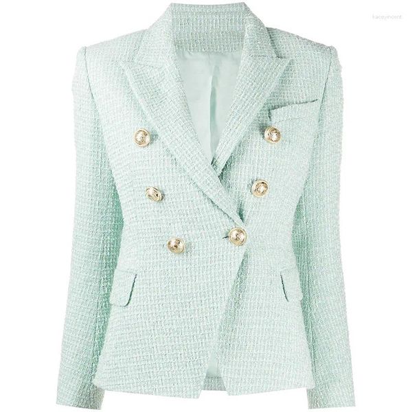 Damenanzüge Frühling Eleganter Blazer 2024 In Jacken Damen Goldknopf Gewebter Tweedanzug Weiblich Hohe Qualität