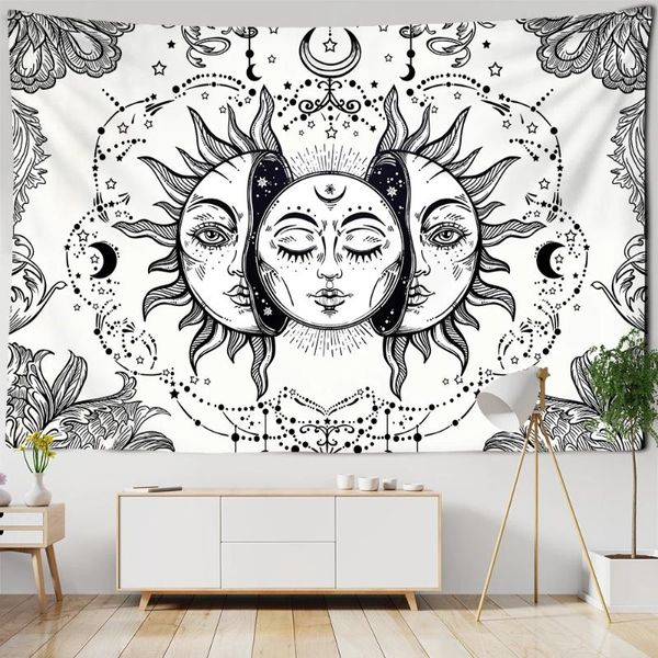 Tapeçarias Hippy Hippie Celestial Mandala Lua Sol Tapeçaria Pendurada na Parede Grande Decoração de Pano Boêmio