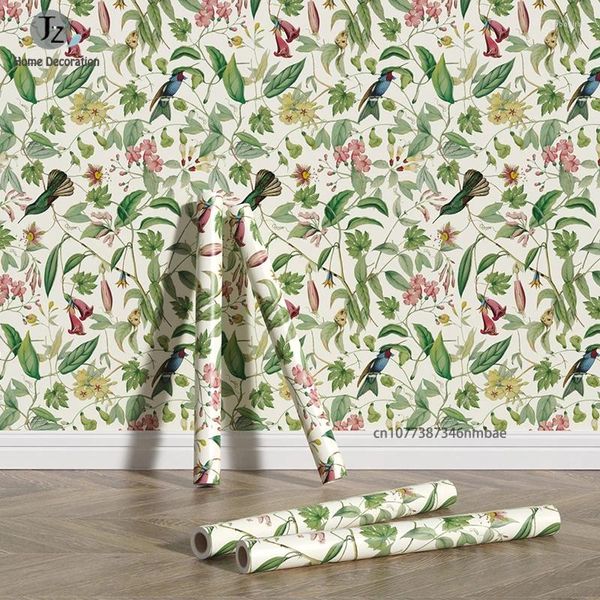 Wallpapers vintage folha verde pvc casca e vara papel de parede chique móveis armário adesivo decoração de casa folhagem proteção para os olhos papel de contato