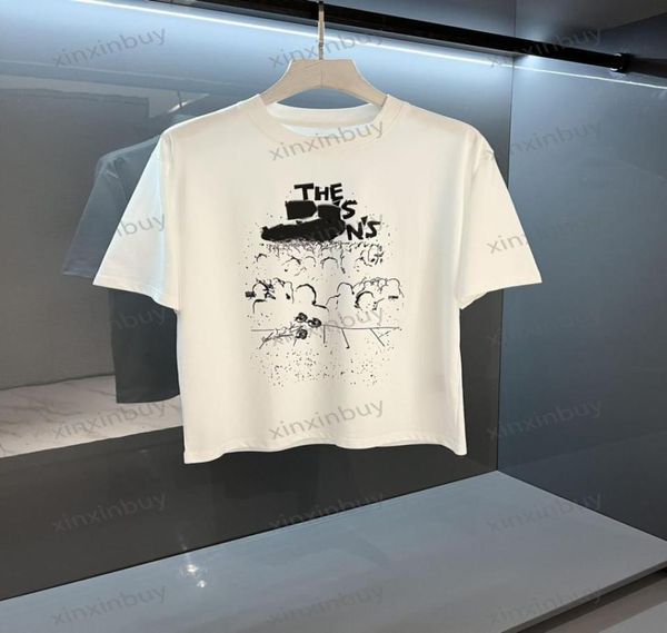 Xinxinbuy Homens designer Tee camiseta 23ss Paris concerto de música 1954 Graffiti padrão de manga curta de algodão mulheres branco preto cinza SXL6354636