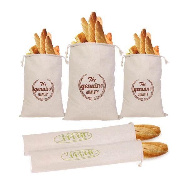 Borsa per il pane in lino Baguette riutilizzabile Borsa per la conservazione con coulisse in cotone Pagnotta Pane fatto in casa Fresco Ecologico Conservazione per Baguette